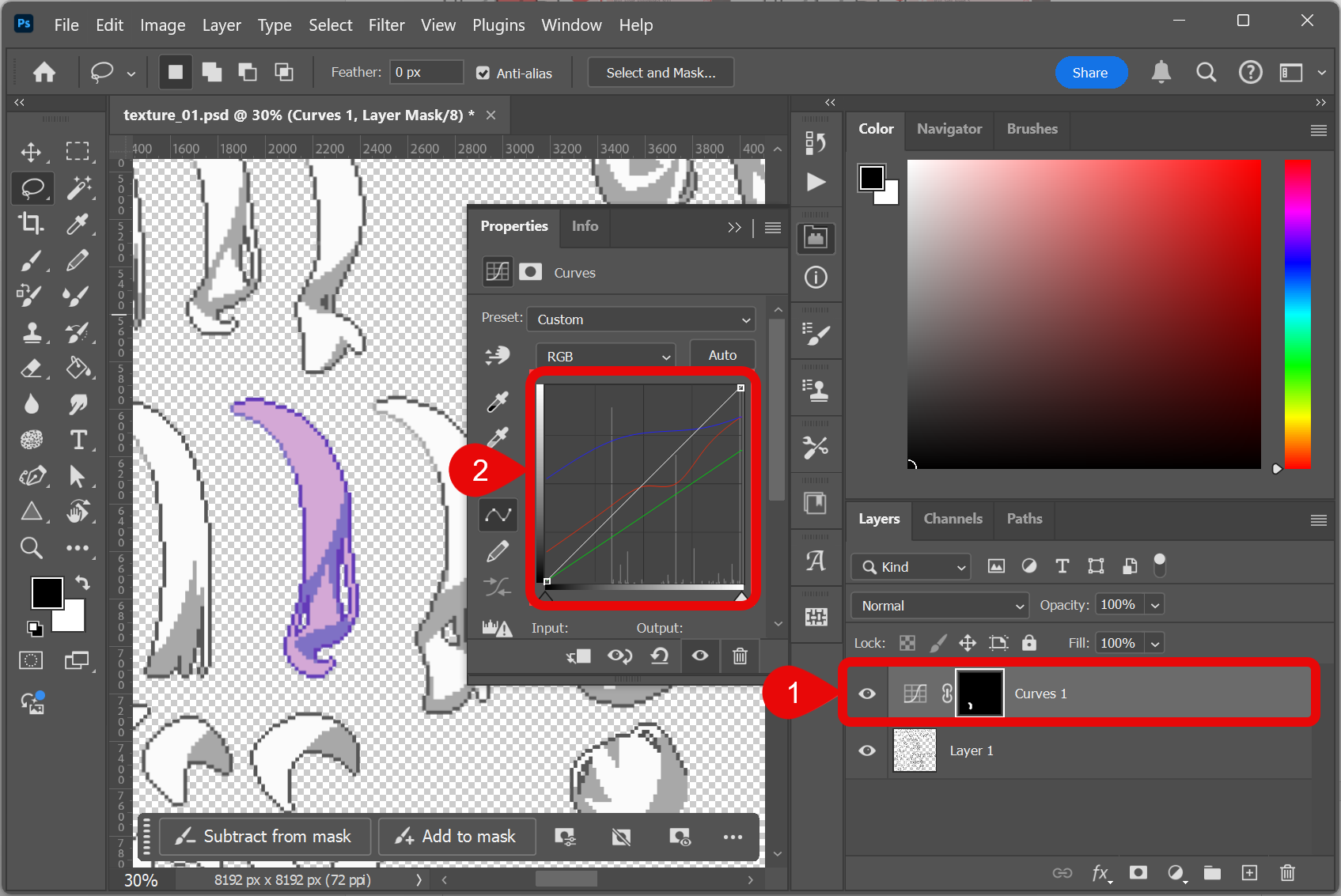 Example: curves adjustment on a masked region
